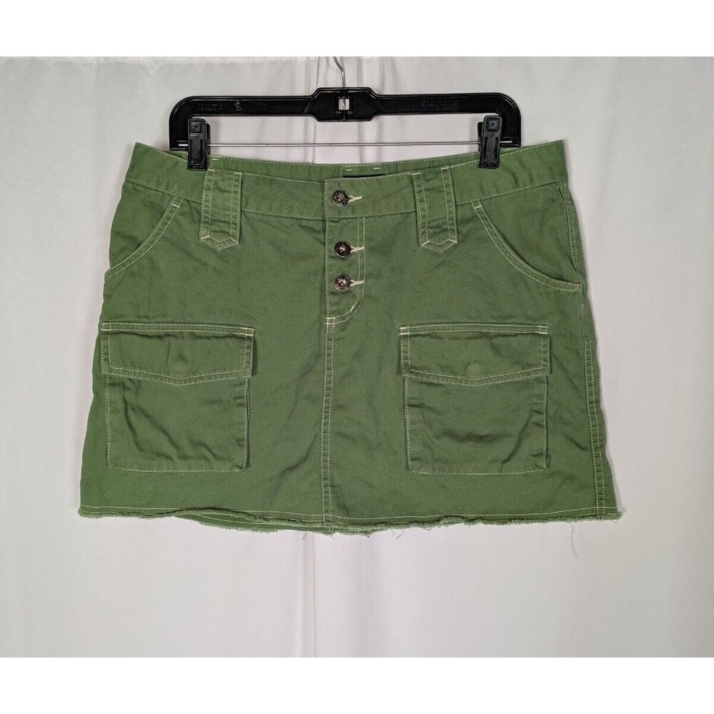 VTG Wet Seal 13 Cargo Mini Skirt Olive Green Distressed Frayed Hem Y2K Utility